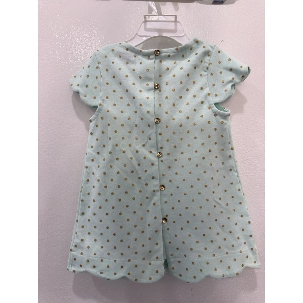 Tahari Baby Girls 2-Piece Dress & Leggings Set Mint Green Gold Polka Dot NWT 12M